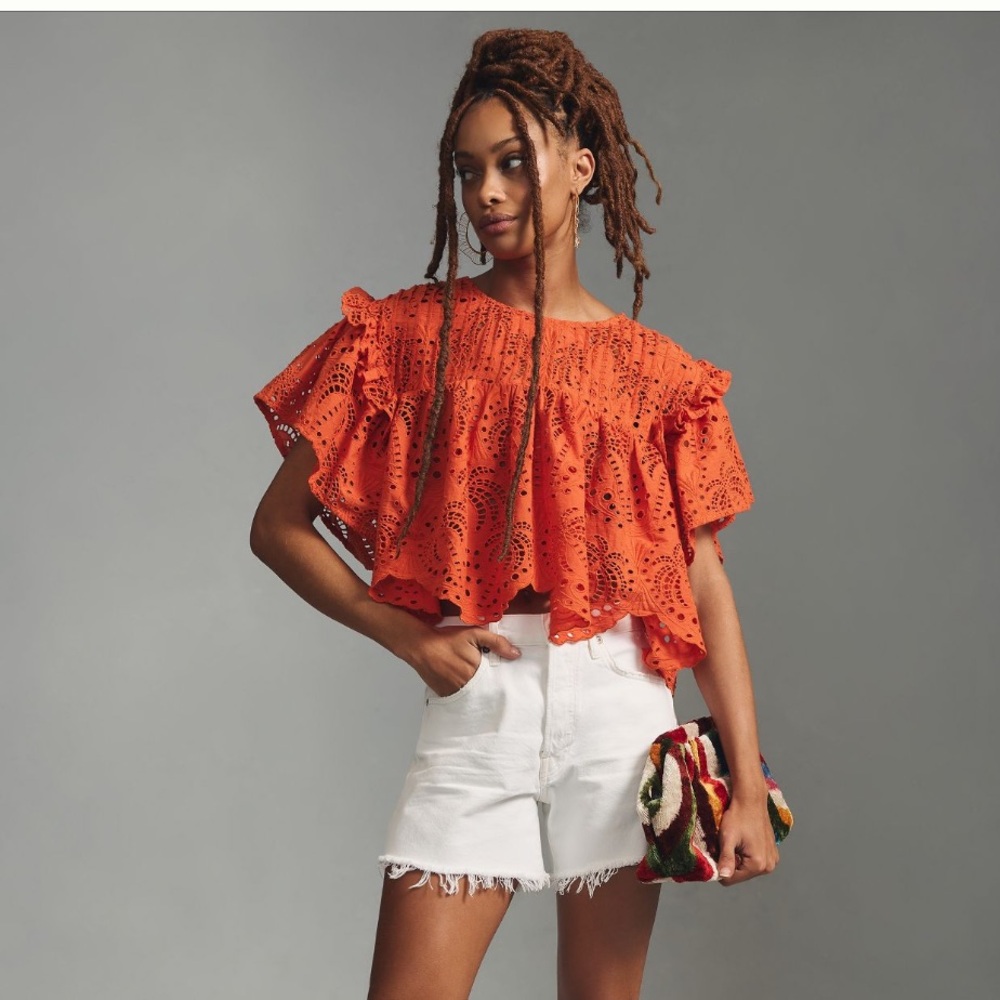 NWT Farm Rio Palm Tree Eyelet Blouse